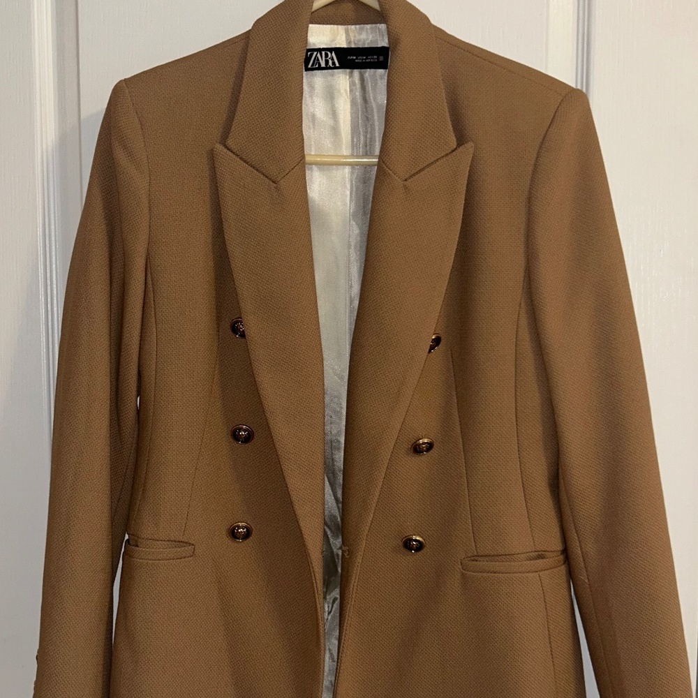 ZARA DOUBLE BREASTED PIQUÉ BLAZER